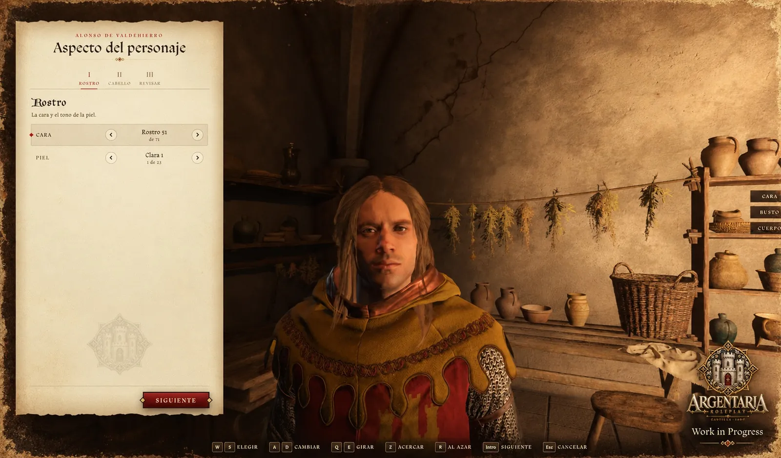 Captura del juego: el creador de personaje, con la página del rostro a la izquierda y el personaje de cerca a la derecha.