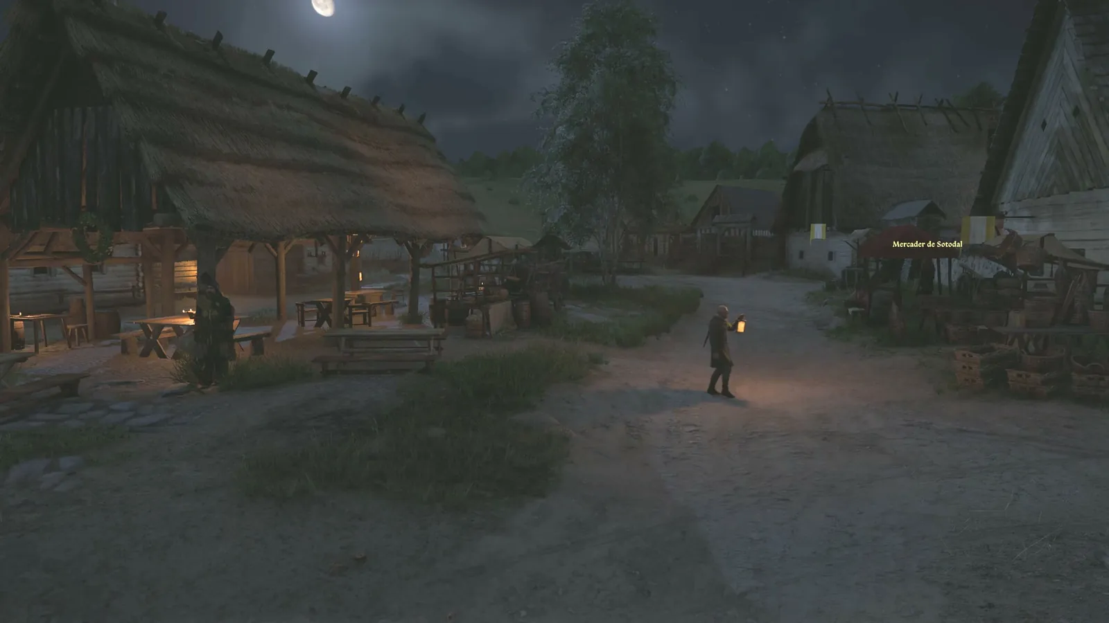 Captura del juego: el velador de noche por una calle de Sotodal, con su farol.