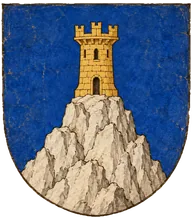 Armas de Peñalba: de azur, una peña de plata con una torre de oro.
