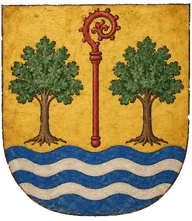 Armas de Sotodal: de oro, un báculo de gules entre dos árboles.